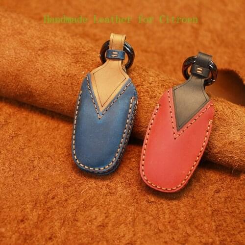 New Pattern Car Key Case Key Chain Bag Handmade Leather for Citroen 408 C5 4008 508 5008 Accessories