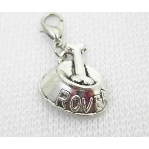Wholesale 100pcs Dogs bowl Rover charm dangle charms hanging lobster clasp floating charm DIY bracelet/pendant jewelry