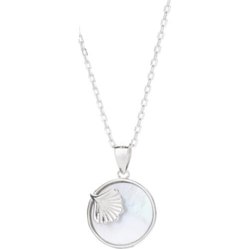 BBR14 925 Sterling Silver Necklace Pendant For Women Japanese Pearl Shell Ginkgo Round 925 Jewelry Pendant Silver Necklae