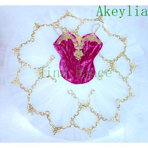 Professional Ballet Tutu for child rose red gold Classical Ballet Costume leotard with tutu Pancake Stage Ballet Attire Costume