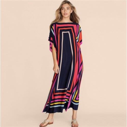 Rectangle Shape Print Maxi Dress Fashion Kaftan Modern Long Night Dress 2021 Women Beach Oversized Coverup Plus Size Robe Duster