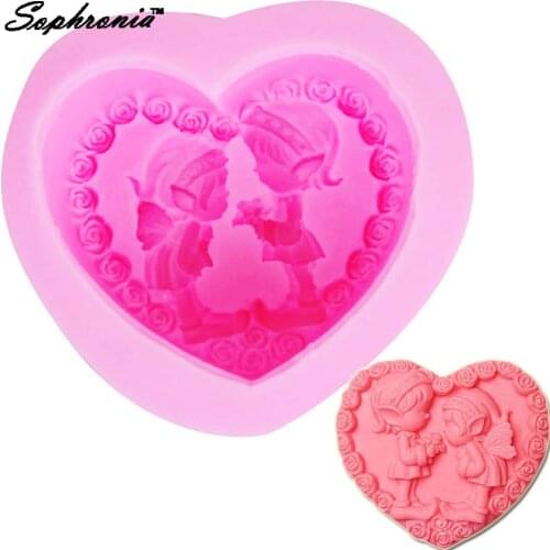 S060 Lover Boy Girl Candle Moulds Soap Mold Kitchen-Baking Resin Silicone Forms Home Decoration 3D DIY Clay Craft Soap-Making Su
