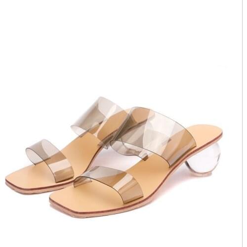 Handmade Female Transparent Beach Fashion Strange Round Heels Sandals Clear PVC Open Toe Gorgeous Party Shoes Women Mules