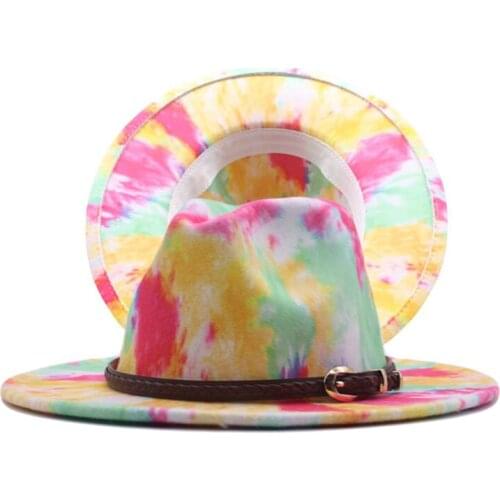 Fedora Women Hats Tie Dye Wide Brim Winter Hats Spring Designer Casual Vintage Fascinator Outdoor Felt Women Men Winter Hats New