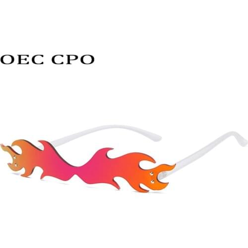 OEC CPO New Fashion Flame Sunglasses Women Ultralight Small Cat Eye Rimless Sun Glasses Female Vintage Punk Eyeglass UV400 O733