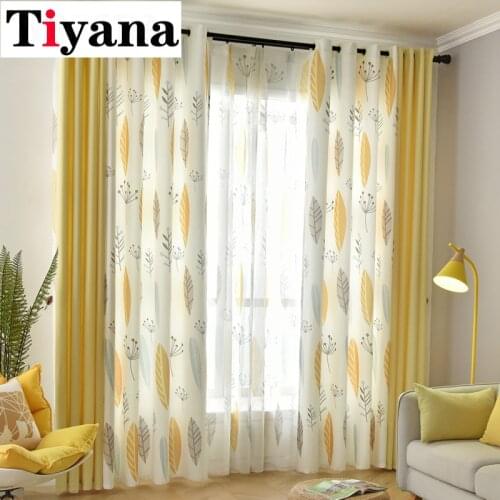 Modern Splicing Yellow Leaves Voile Tulle Curtains For Living Room Bedroom Curtains for Kids Fabric Drapes 132D
