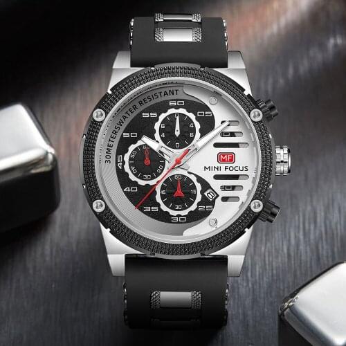 MINI FOCUS Sport Watch for Mens Luxury Chronograph Quartz Watches Men Waterproof Luminous Wristwatch with Silicone Strap часы