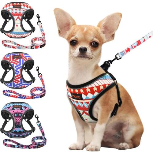 Reflective Pet Dog Harness And Leash Set Printed Nylon Dogs Harness Walking Lead Leashes For Small Medium Large Dogs Cats