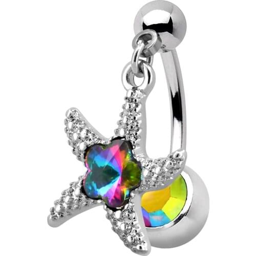 BODY PUNK Colorful AB Belly Button Rings Crystal Starfish Shape Navel Piercings Body Jewelry for Women