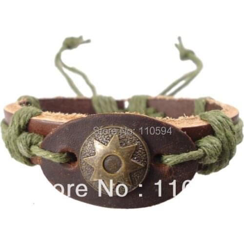 Sun totem vintage charm handmade belt hemp rope genuine leather wrap belt Bracelets bangle jewelry women men