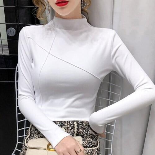 Womens T-shirts Casual Cotton T-shirt Long Sleeve Slim Solid Color T Shirts Blusas