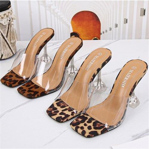 2021 Summer Women Crystal 9cm High Heels Stripper Mules Shales Platform Slides Heels Slippers Sexy Fashion Party Plus Size Shoes