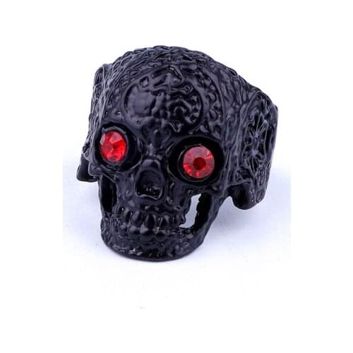 1PC Men Punk Skeleton Skull Big Size Ring Gothic Vintage Hollow Black Ghost With Red Eyes Finger Ring Male Party Jewelry R175