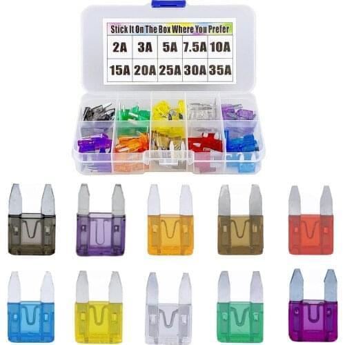 100 Pcs Car Fuses Small Auto Blade Fuse 2A 3A 5A 7.5A 10A 15A 20A 25A 30A 35A AMP Assortment In Storage Box