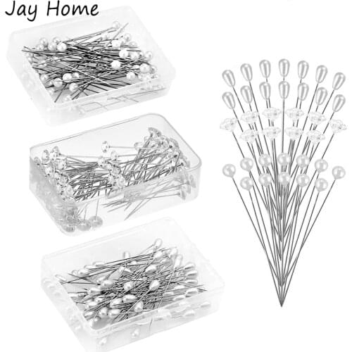 100Pcs Crystal Diamond Pins Corsage White Pearl Head Pins Wedding Jewelry Decoration Dressmaking DIY Sewing Straight Pins