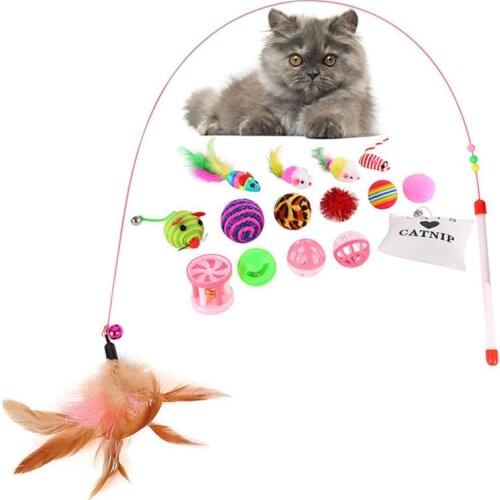 16Pcs Cat Toy Set Including Teaser Wand Sisal Ball Mouse Cat Playing Toys Pet Chewing Toys Cat Toys