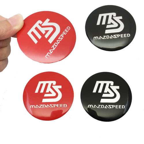 4pcs 56.5MM MS Mazdaspeed Car Logo Wheel Center Cap Rim Badge Dust-proof Covers Decal Refit Creative Decoration Emblem Sticker