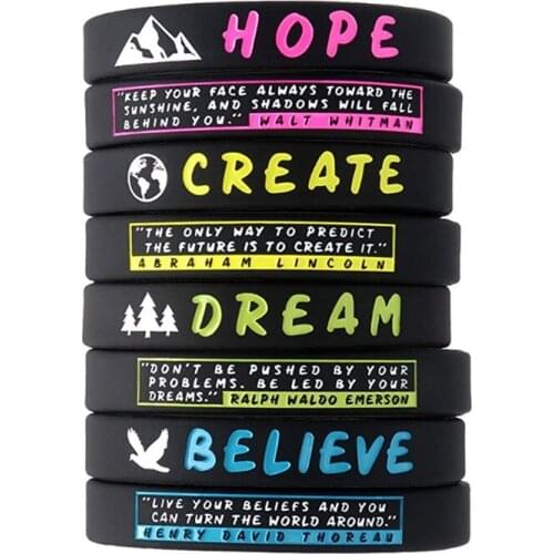 400pcs inspirational Dream Believe Inspire Create wristband silicone bracelets free shipping by FEDEX