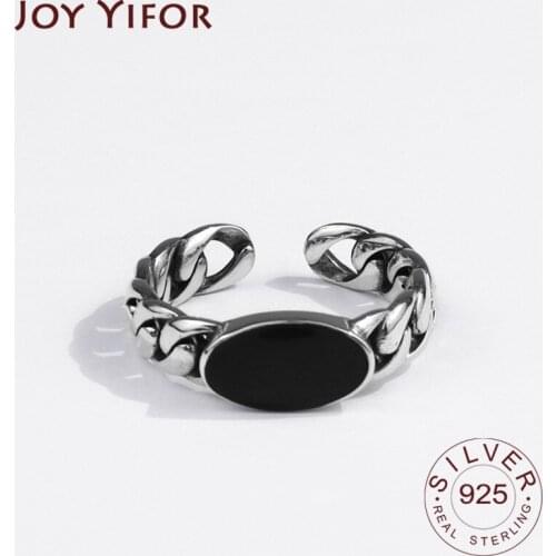 925 Sterling Silver Rings for Women Black Zircon Vintage Wedding Trendy Jewelry Large Adjustable Antique Rings Anillos