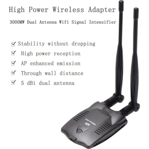 High Power Beini free Dual Antenna Wifi Decoder Adapter 3000mW USB 2.0 Password Cracking Wireless BlueWay Realtek 8192fu/RTL8192