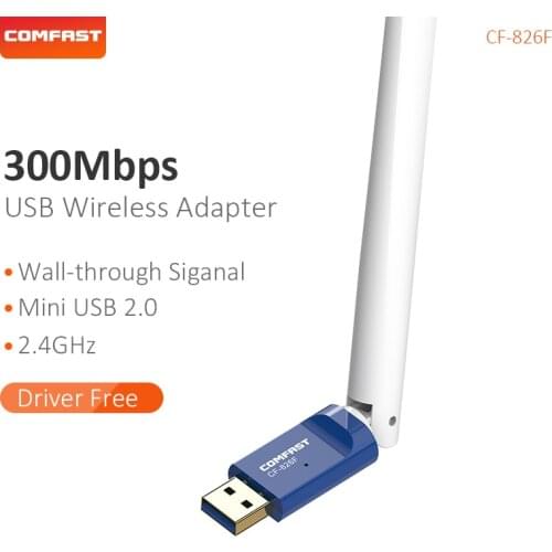 Comfast Free Driver 300Mbps Wireless USB Wifi Adapter Receiver 2.4Ghz High Gain 6dBi Antenna Strong Signal Network Card CF-826F