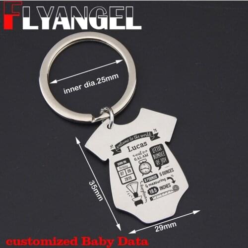 FLYANGEL Baby Clothes Keychain Customized Baby Data For New Father Mother Keyring Gifts New Baby Birth souvenir Key Tag Gifts