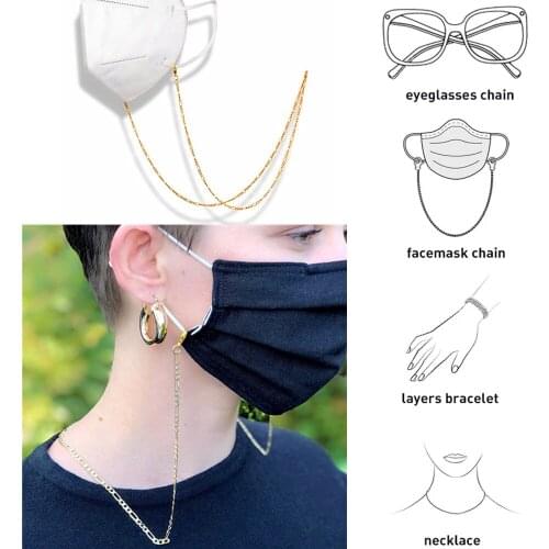 Unisex Anti-lost Stainless Steel Figaro Chain Face Mask Lanyard Reading Glasses Chain Neck Straps Mask Cord Holder Gold Necklace