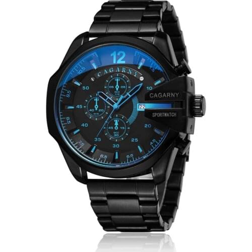 Black Stainless Steel Mens Watches Man Military Army Relogio Masculino Waterproof Date Quartz Watch For Men Cagarny Male Clock