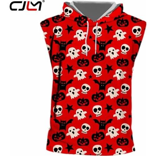 CJLM Halloween Lovely Bat Ghost Mens Vest 3D Printed Red Pumpkin Skulls Hooded Tank Top Man Big Size TankTop