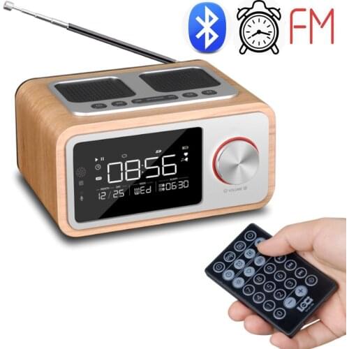 Wooden Alarm Clock Radio Portable Retro Mini Bluetooth Speaker Digital FM Radio Multi-Functional MP3 Player Supports Micro USB