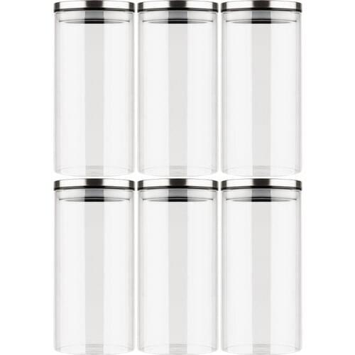 Mama Camilla 6'lı Set 350 ml Metal Lid Borosilicate Glass Jar Spice Storage Container Vacuum