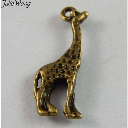 Julie Wang 40pcs Wholesale Cute Giraffe Shape Pendant Bronze Tone Color Metal Alloy Charm for DIY Retro Style Jewelry Necklace