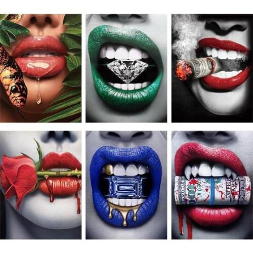 Sexy Woman Girl Lips Diamond Embroidery Full Square Round Drill Mouth Diamond Painting Cross Stitch Home Room Decor Art