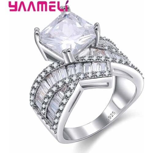 925 Sterling Silver Hot Sale Graceful White Crystal Ring Bridal Wedding Ceremony Jewelry Cubic Zirconia For Wife Gift