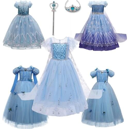 Kids Birthday Party Children Clothing Princess Dress Halloween Costume For Girls Belle Dress Send Crown New Year 5-10y Colorful