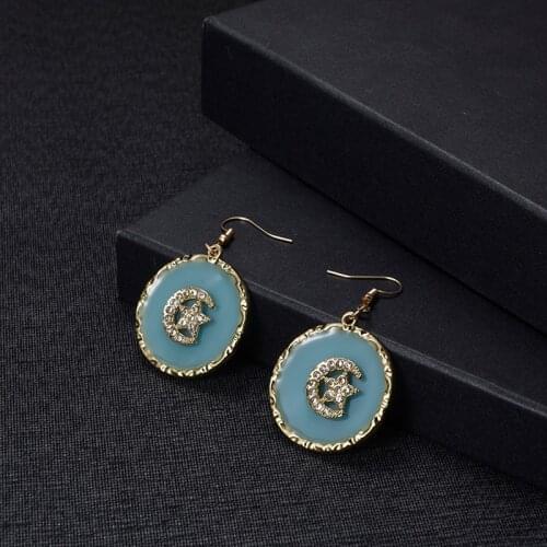 Fashion Colorful Star Moon Acrylic Drop Earrings for Women Girls Boho Classic Rhinestone Round Alloy Earrings Female Jewelry
