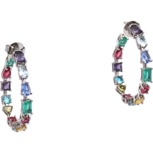 Multi Color Stone Big Zircon Hoop Earring for Women