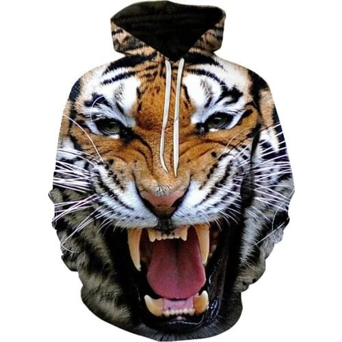 New for Fall / Winter 2020! Dominant Tiger 3D Print Mens Funny Animal Street Fashion Popular Hooded Tops. Sweatshirt