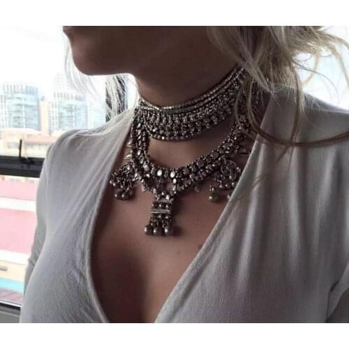 2016 new arrival bold alloy double layered fashion metal choker necklace jewelry