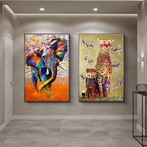 African Colour Wild Animals Posters and Prints Elephant Lion Rainbow Cheetah Canvas Paintings Bedroom Home Decoration Artwork