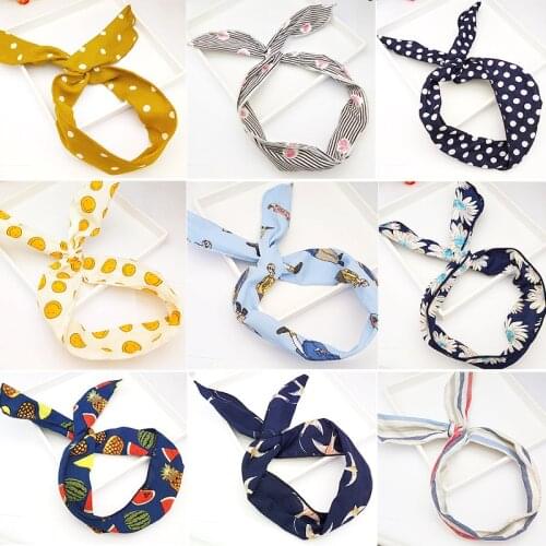 Korean Version of The New Hair Accessories Polka Dot Printed Smiley Bow Hairband Ever-changing Rabbit Ears Wire Hair Band