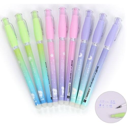 3pcs/lot 0.38mm Erasable Gel Pen Blue ink 0.5mm Washable Handle Kawaii Pens Refill Rods for School pen Writing Tools Stationery