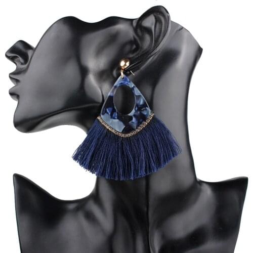 Claire Jin Geometric Acetate Fiber Plate Patterned Tassel Earrings Exaggerated Bohemian Ethnic Jewelry Women Fashion Accessory
