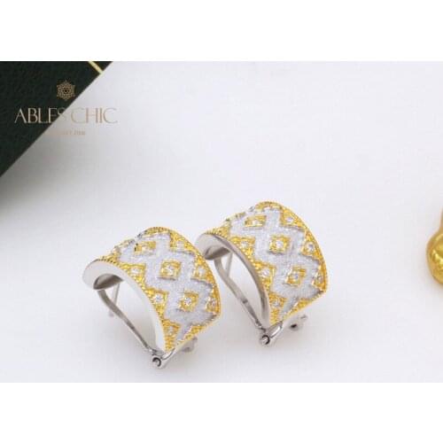 18K Gold Tone 925 Silver Traditional Stars CZ Earrings Renaissance Vintage Engraving Wide Clip-on Wedding Earring C11E4S25389