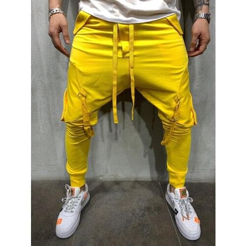 Drawstring Pants Mens Sweatpants Hip Hop Big Pockets Sweatpants Men