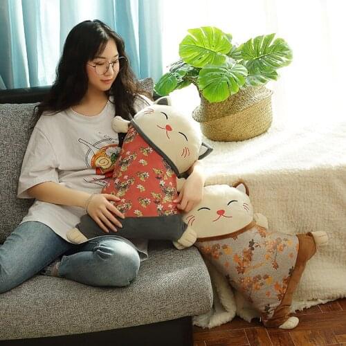 Cute lucky cat plush toy Japanese style throw pillow cushion stuffed animal soft doll home decoration