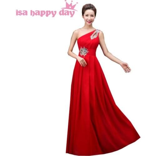 Red champagne party gown women one shoulder long greek goddess bridesmaid dress gowns under 100 for formal wedding guests H3754