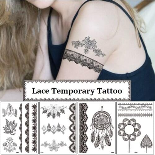 Women Girls Big Arm Lace Fake Tattoo Mandala Flower Henna India Temporary Tattoos For Thigh Sexy Decoration Party Waterproof