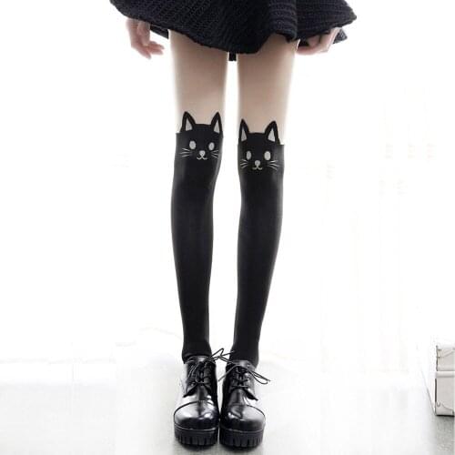 Japanese Sen female line cartoon cat printing stitching stockings cute girl student Meng COS socks bottoming socks female Spring