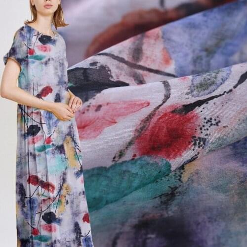 140cm digital printed silk linen fabric dress cheongsam chinese silk fabric natural linen fabric wholesale linen cloth